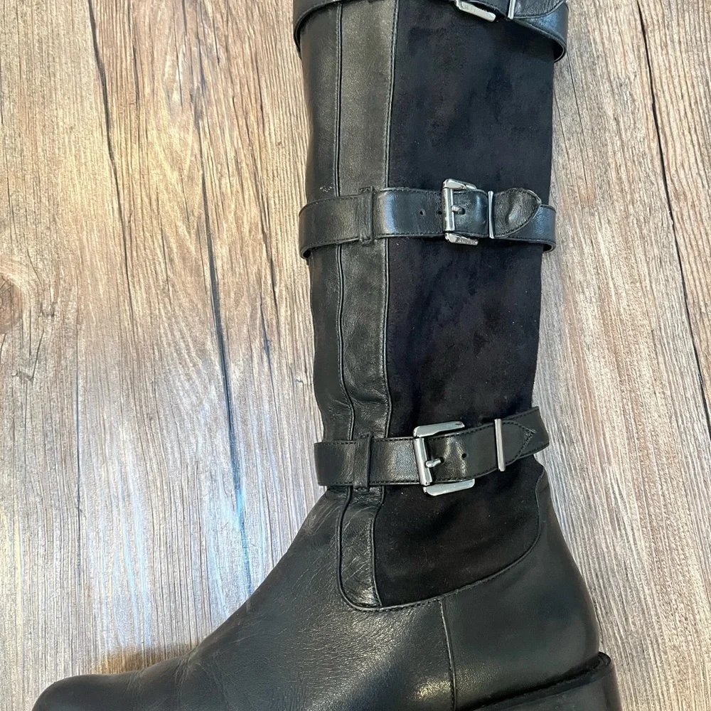 Vero Cuoio Black Moto Below the Knee Boots